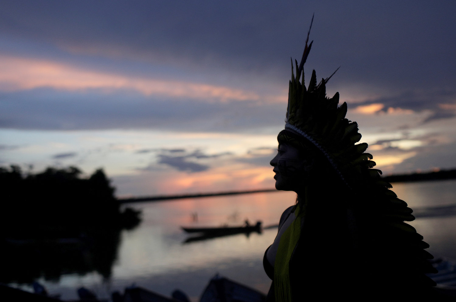 A leader of the Celia Xakriaba peoples walks along the banks of the Xingu River in Brazil’s Xingu Indigenous Park Jan. 15, 2020.